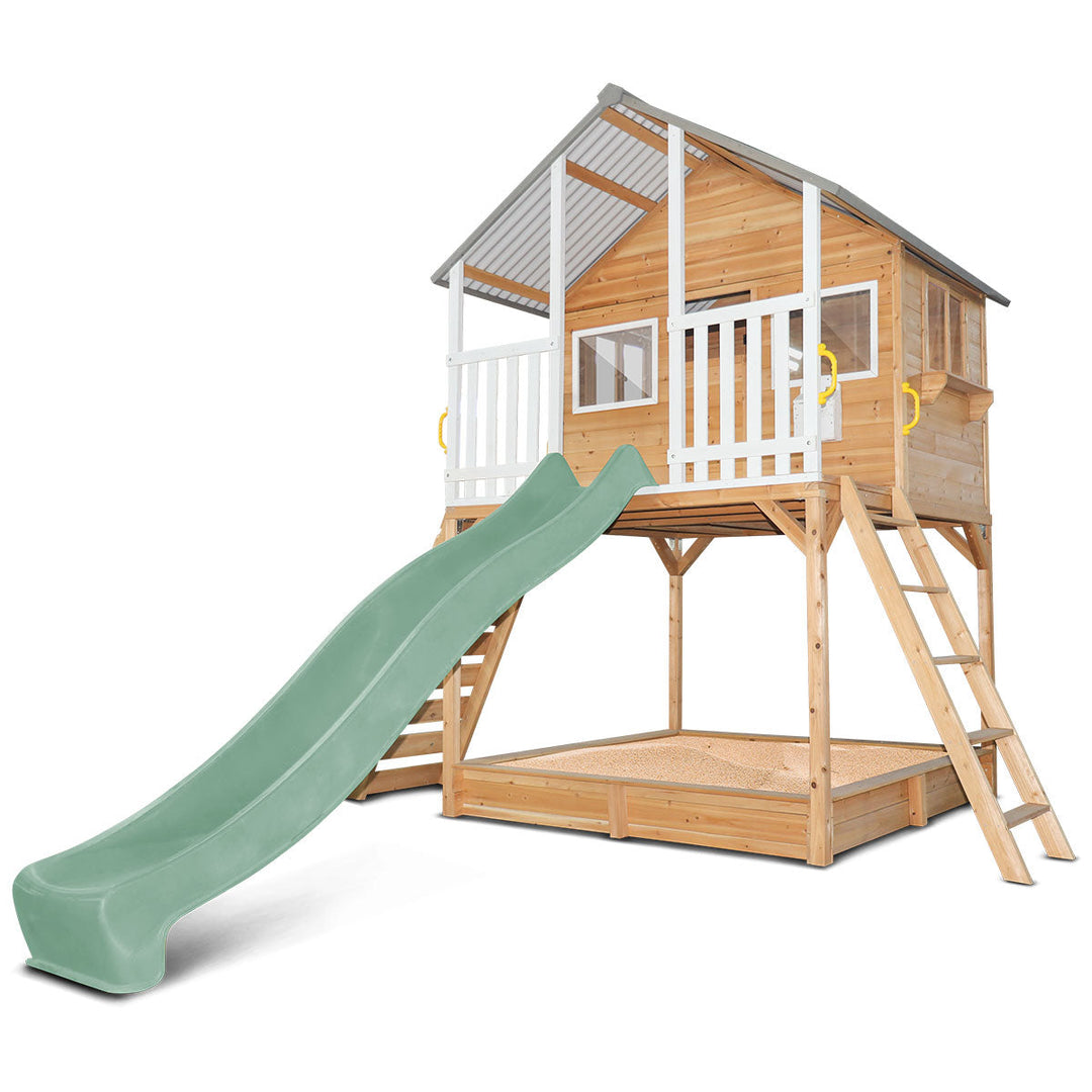 Lifespan Kids Winchester Cubby House (Elevated 1.45m) with 3.0m Slide (Pastel Green)
