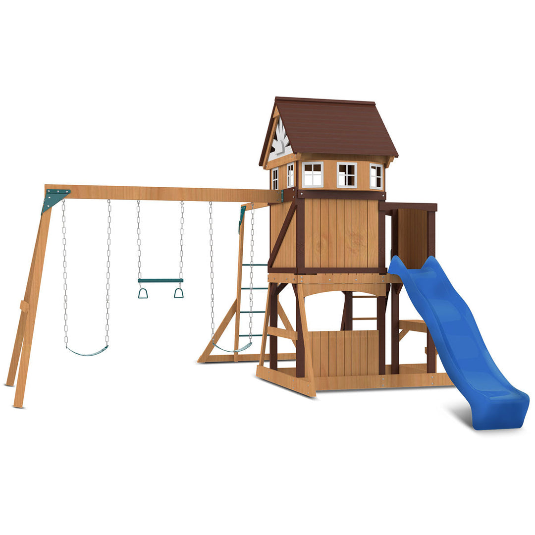 Lifespan Kids Meer Brook Swing Set, Monkey Bars & Play Centre with 2.2m Slide (Blue)