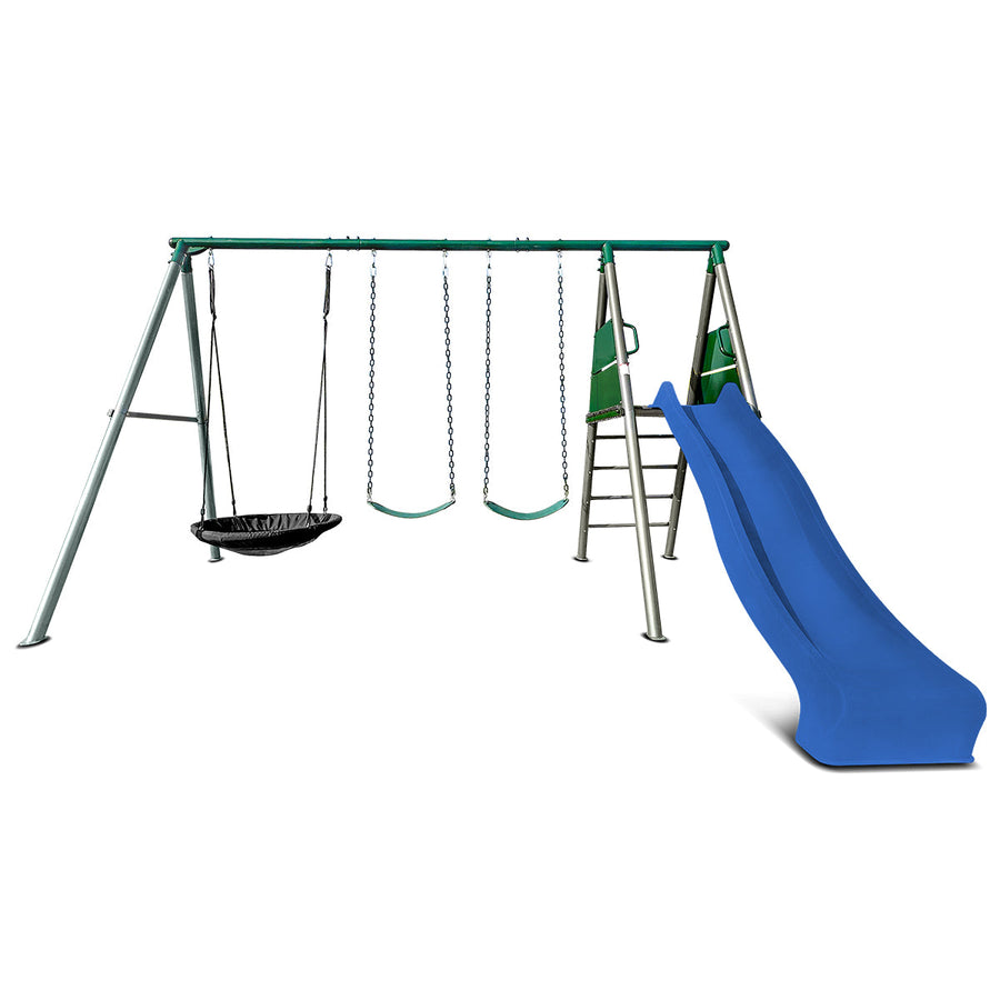 Lifespan Kids Europa Commercial Grade Steel Swing Set with Climb & 2.2m Slide (Blue)
