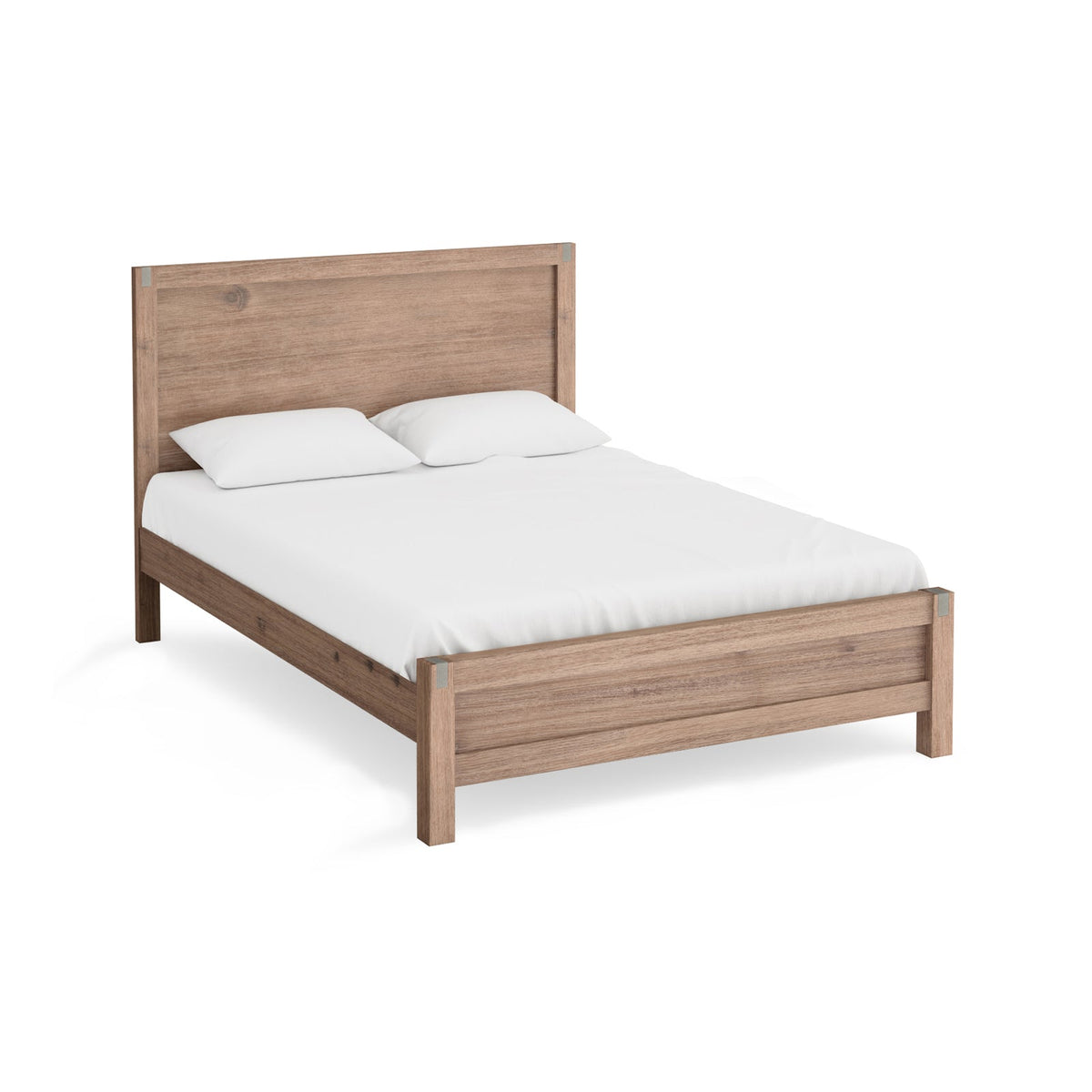 4 Pieces Bedroom Suite in Solid Wood Veneered Acacia Construction Timber Slat King Single Size Oak Colour Bed, Bedside Table & Tallboy
