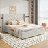 Veronica Bed Frame King Size Winged Grey Linen Fabric Seam Grid Pattern with gas lift plywood metal structure
