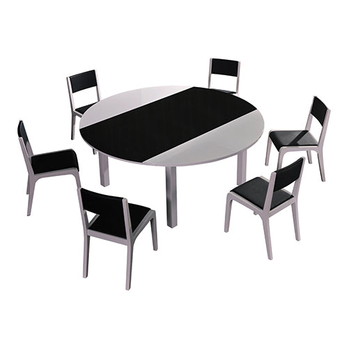 7 Pieces Dining Suite Dining Table & 6X Chairs in Round Shape High Glossy MDF Wooden Base Combination of Black & White C