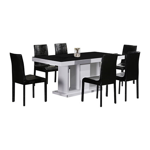 7 Pieces Dining Suite Dining Table & 6X  Black Chairs in Rectangular Shape High Glossy MDF Wooden Base Combination of Bl