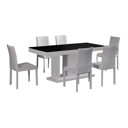 7 Pieces Dining Suite Dining Table & 6X  White Chairs in Rectangular Shape High Glossy MDF Wooden Base Combination of Bl
