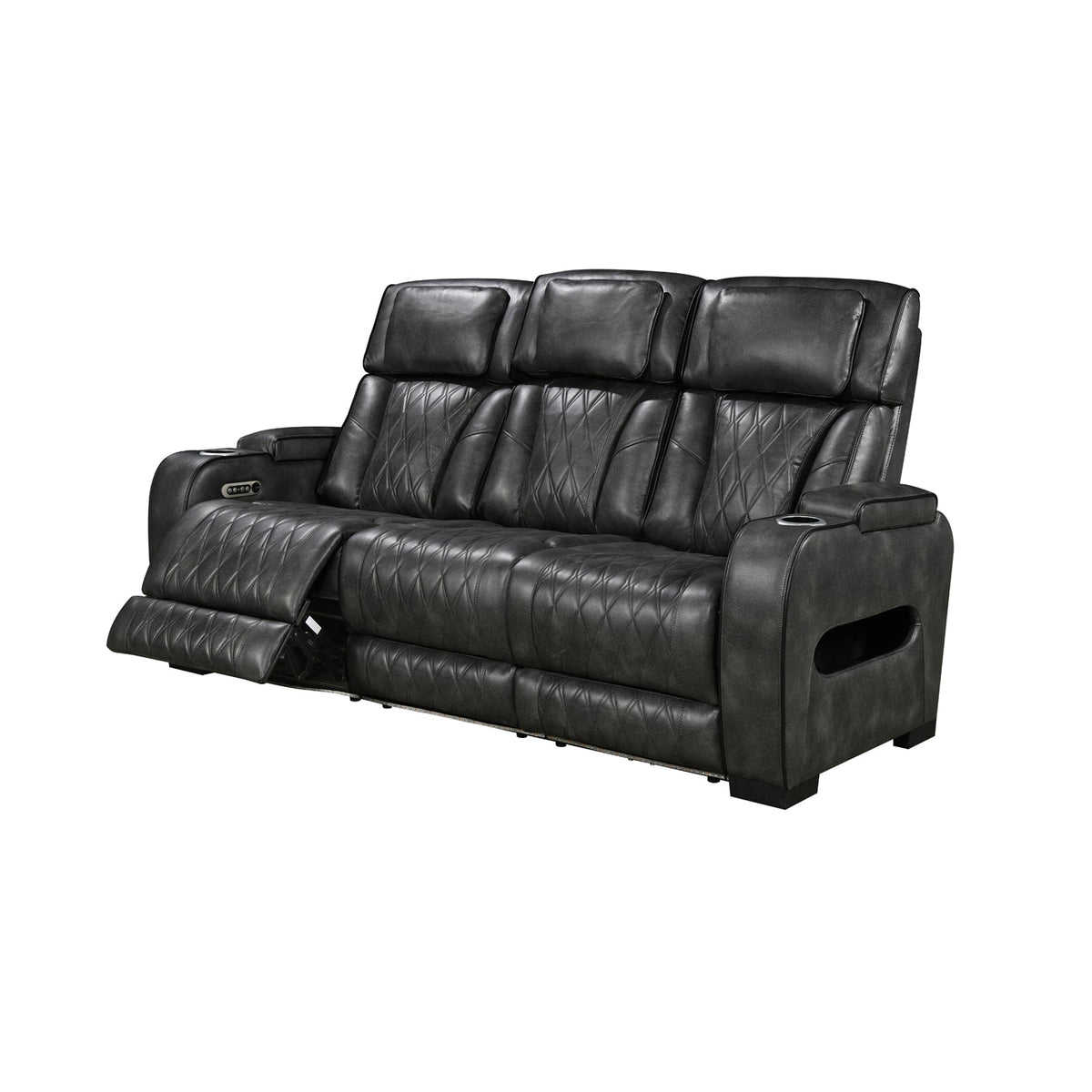 3 Seater Electric Air Leather Dark Grey Recliner