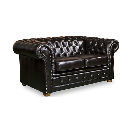 2 Seater Genuine Leather Upholstery Deep Quilting Pocket Spring Button Studding Sofa Lounge Set for Living Room Couch In