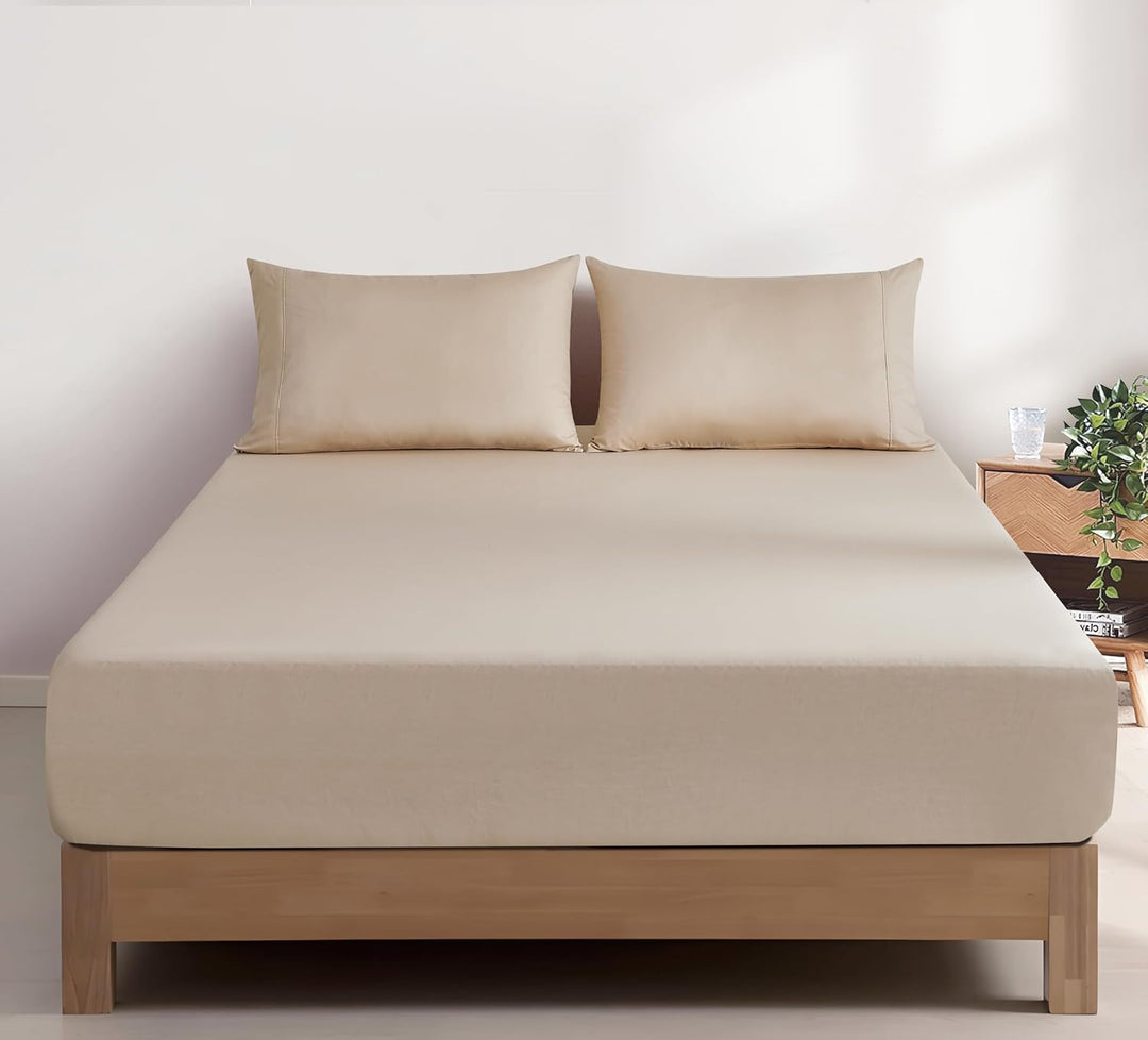 100% Vintage Washed Cotton Fitted Sheet Combo Set – 100% Natural Cotton, Ultra Soft & Breathable – Includes Fitted Sheet & Pillowcases – Machine Washable (Natural, Single)