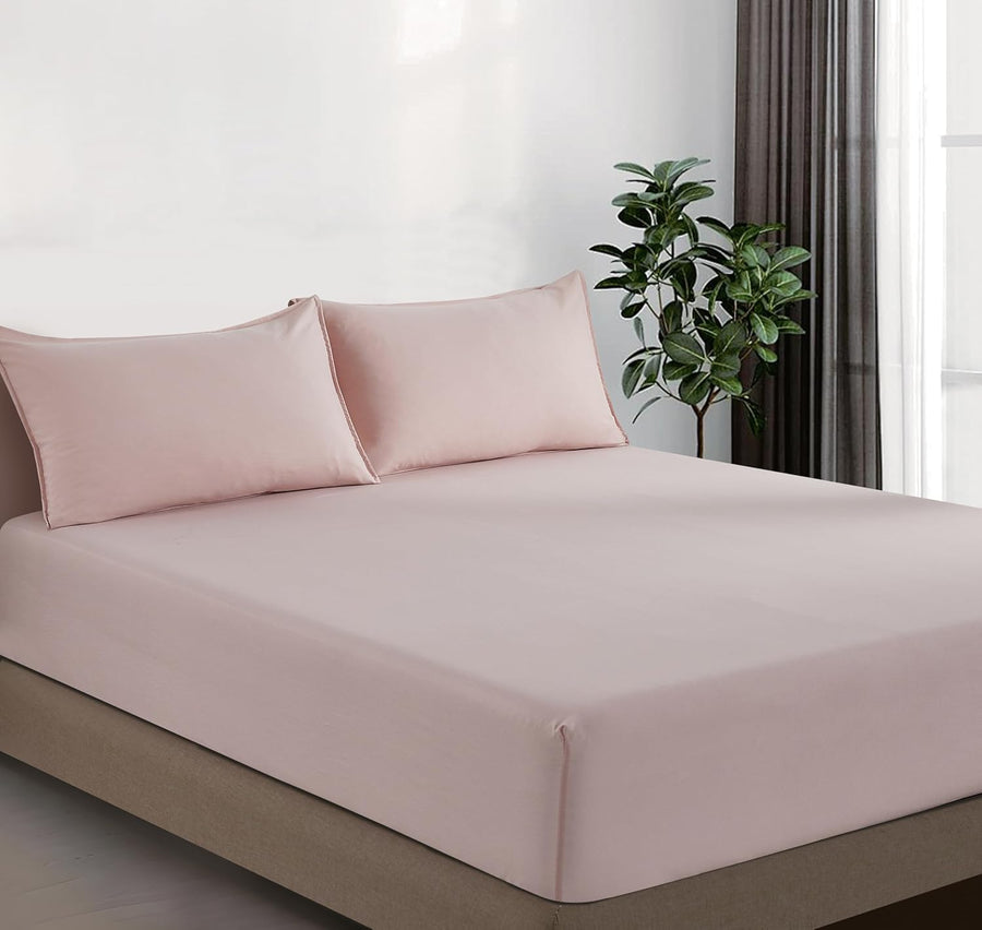 100% Vintage Washed Microfibre Fitted Sheet Set – Ultra Soft & Lightweight All-Season Fitted Sheet with 1 Pillowcase (Pink, Single Size)
