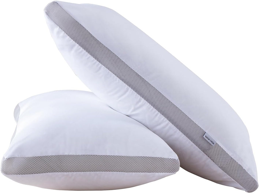 Bamboo Cooling Pillows Twin Pack - Luxury Plush Down-Like Microfibre Pillows for Bedding - Ultra Soft, Comfy & Breathabl
