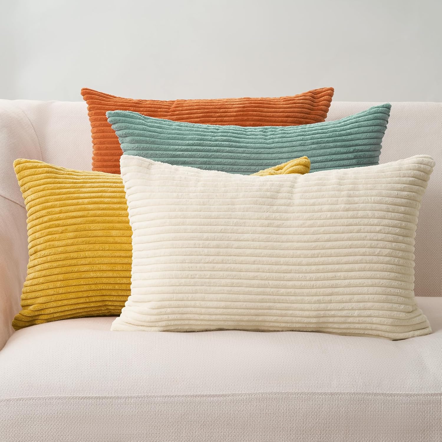 Corduroy Velvet Cushion Covers - Soft Velvet Fabric with Hidden Zipper - Rainbow, 30cm x 50cm (Pack of 4)