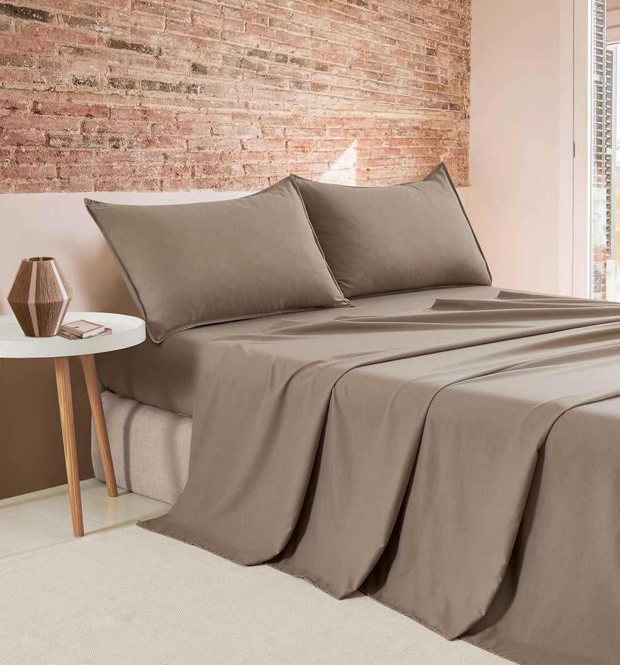 Vintage Washed Microfibre Sheet Set (Truffle, Queen)