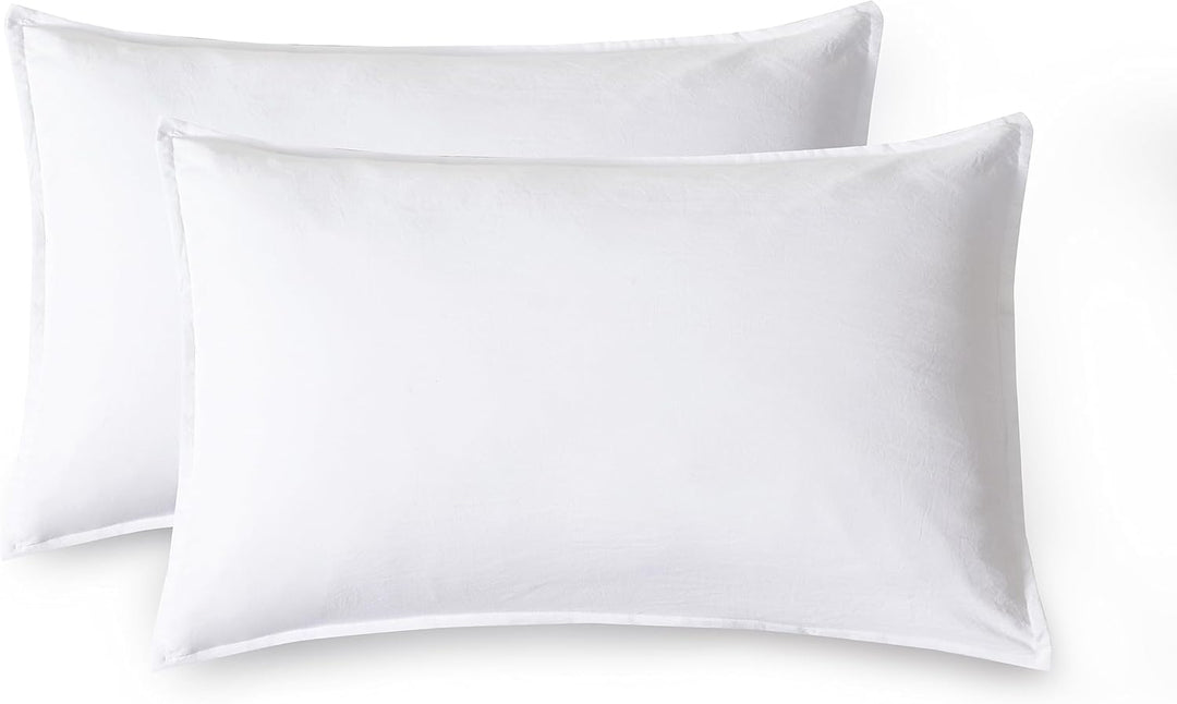 Vintage Washed Microfibre King Pillowcases - Ultra Soft & Skin-Friendly - Set of 2 - 50cm x 90cm (White)