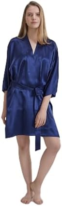 Silk Robe - Navy Blue, One Size - Luxurious Lightweight Satin Gown, Soft & Breathable Loungewear - Premium Comfort & Tim