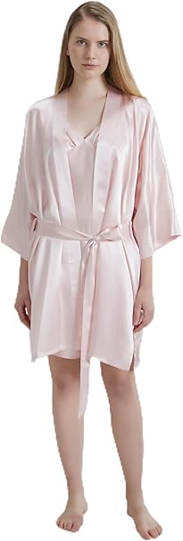 Silk Robe - Pink, One Size - Luxurious Lightweight Satin Gown, Soft & Breathable Loungewear - Premium Comfort & Timeless