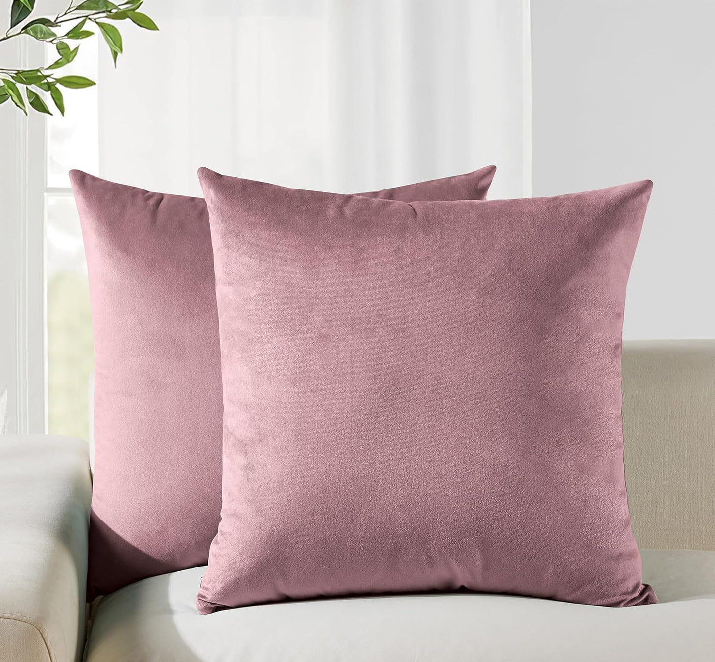 Twin-Pack Velvet Cushion Covers - Soft Microfibre Cushion Covers with Hidden Zipper (Blush, 65cm*65cm)
