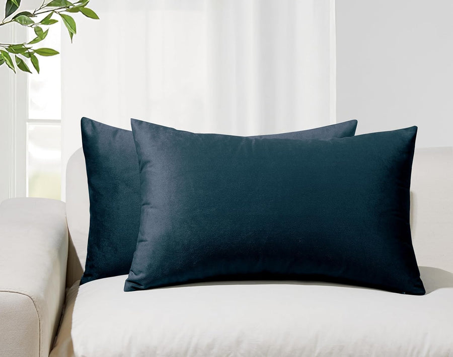 Twin-Pack Velvet Cushion Covers - Soft Microfibre Cushion Covers with Hidden Zipper (Dark Teal, 30cm*50cm)