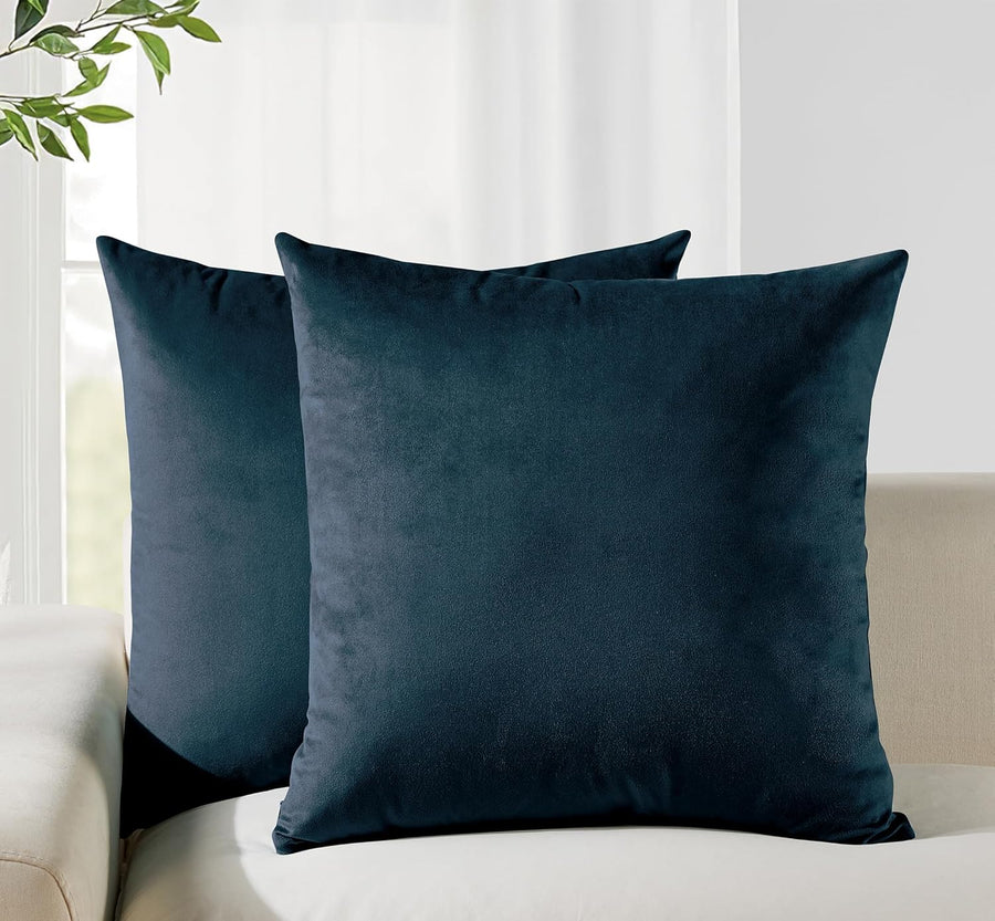Twin-Pack Velvet Cushion Covers - Soft Microfibre Cushion Covers with Hidden Zipper (Dark Teal, 45cm*45cm)
