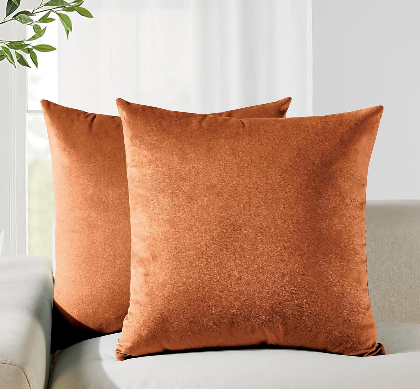 Twin-Pack Velvet Cushion Covers - Soft Microfibre Cushion Covers with Hidden Zipper (Terracotta, 65cm*65cm)