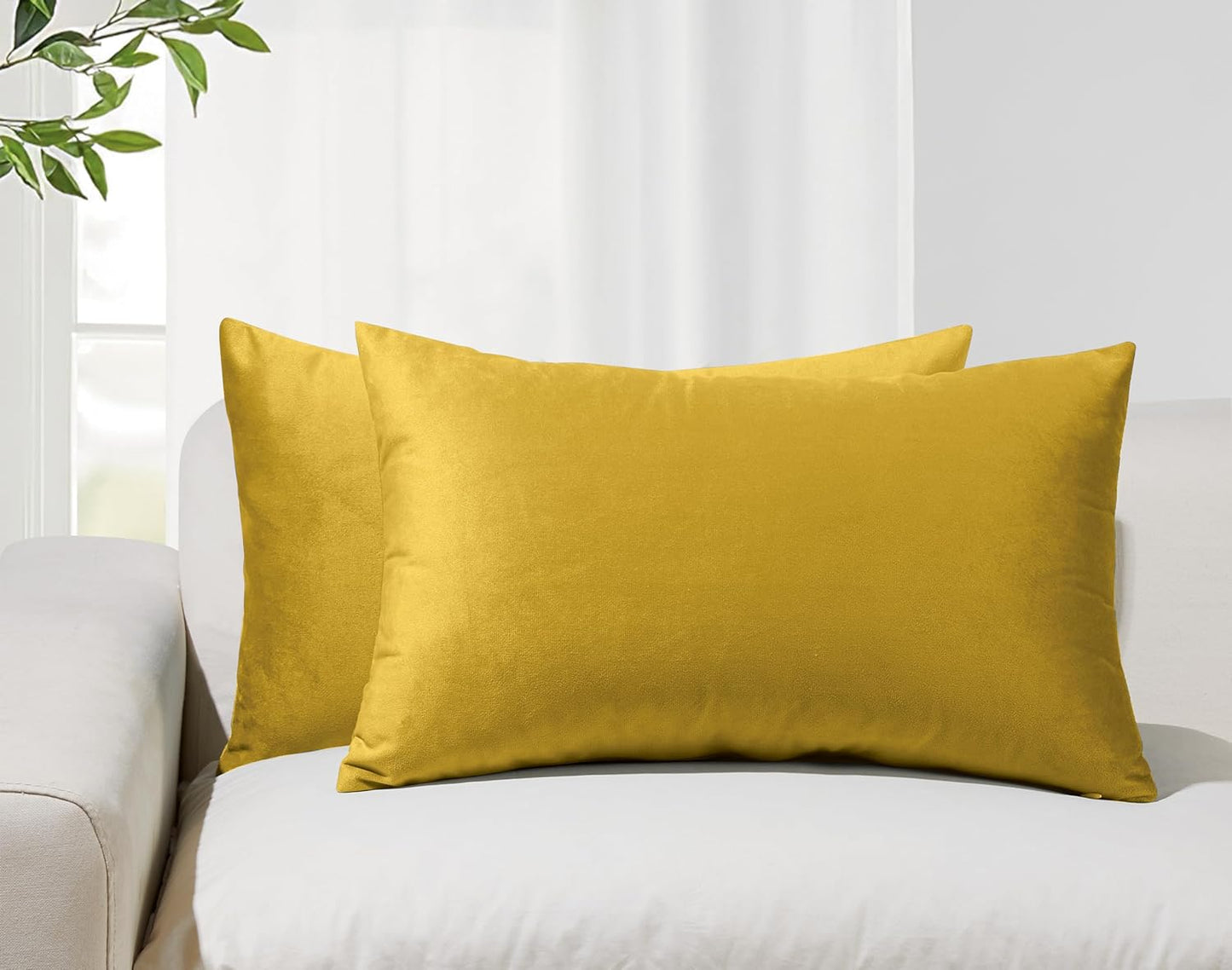 Twin-Pack Velvet Cushion Covers - Soft Microfibre Cushion Covers with Hidden Zipper (Yellow, 30cm*50cm)