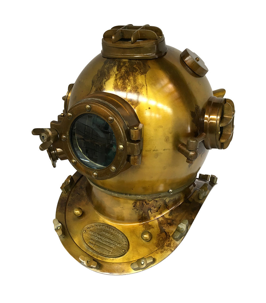 US Navy Mark V Diving Helmet â€“ Brass Antique Finish