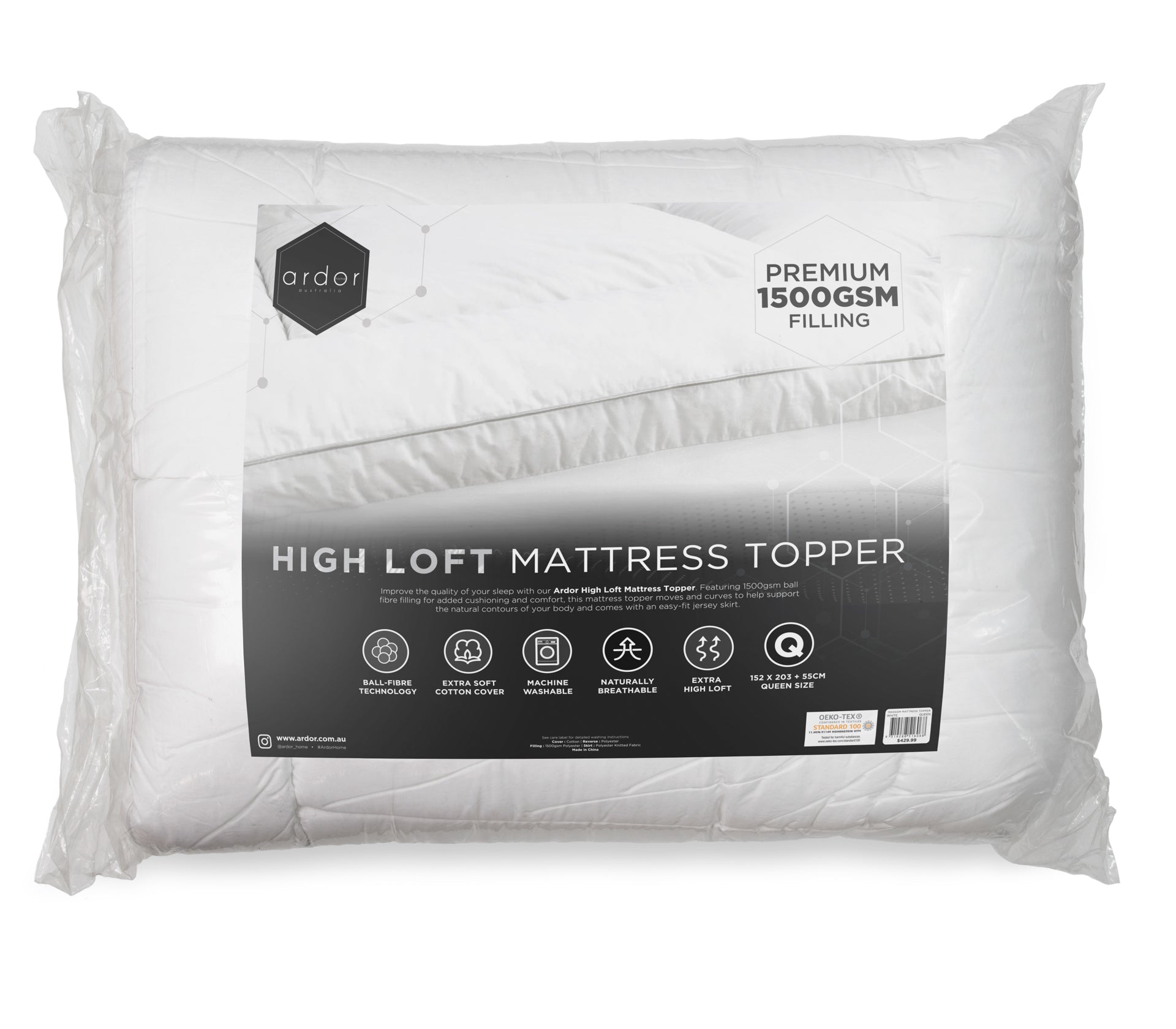 1500GSM Ball fibre MATTRESS TOPPER - KING