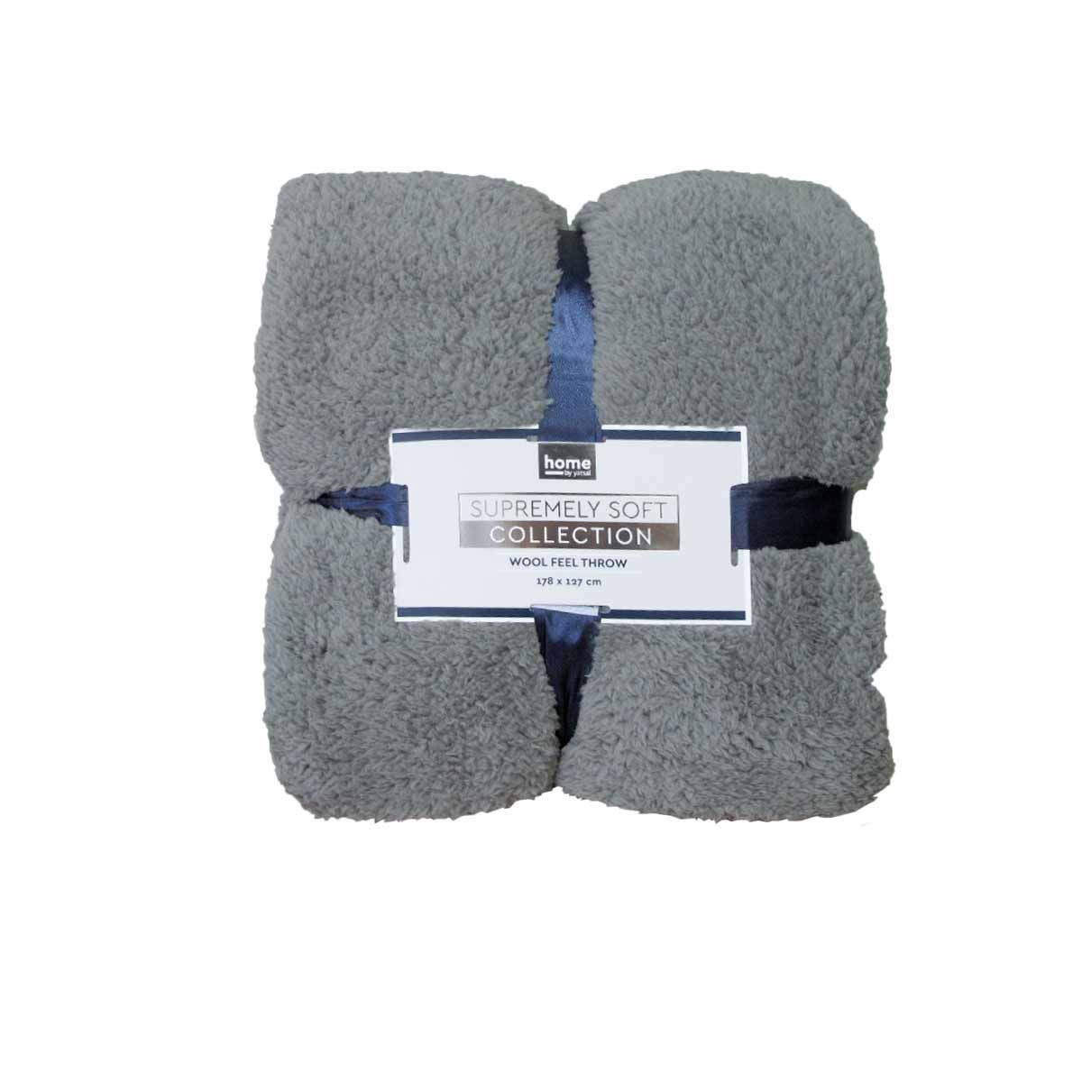 Soft Woollen Feel Throw Rug/Blanket Grey