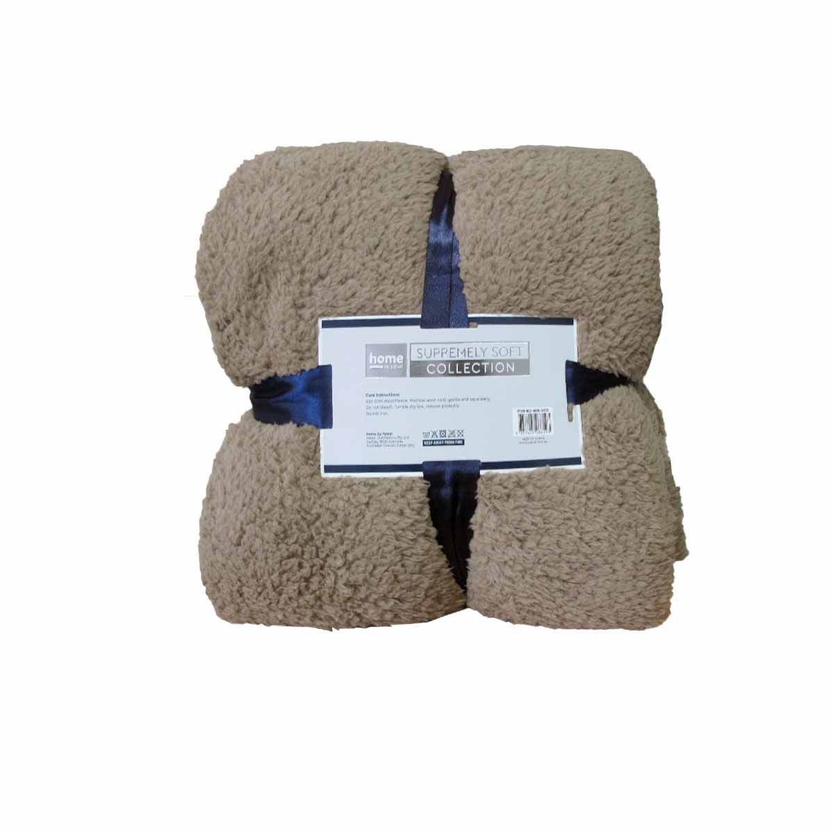 Soft Woollen Feel Throw Rug/Blanket Mocha