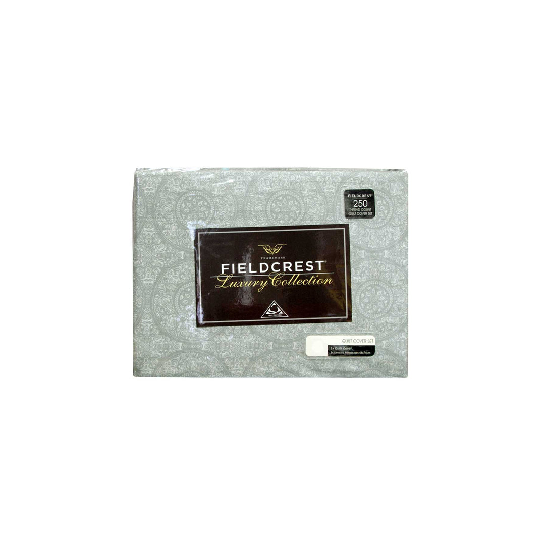 Fieldcrest Cotton Reversible Mandala Silver Quilt Cover Set Queen