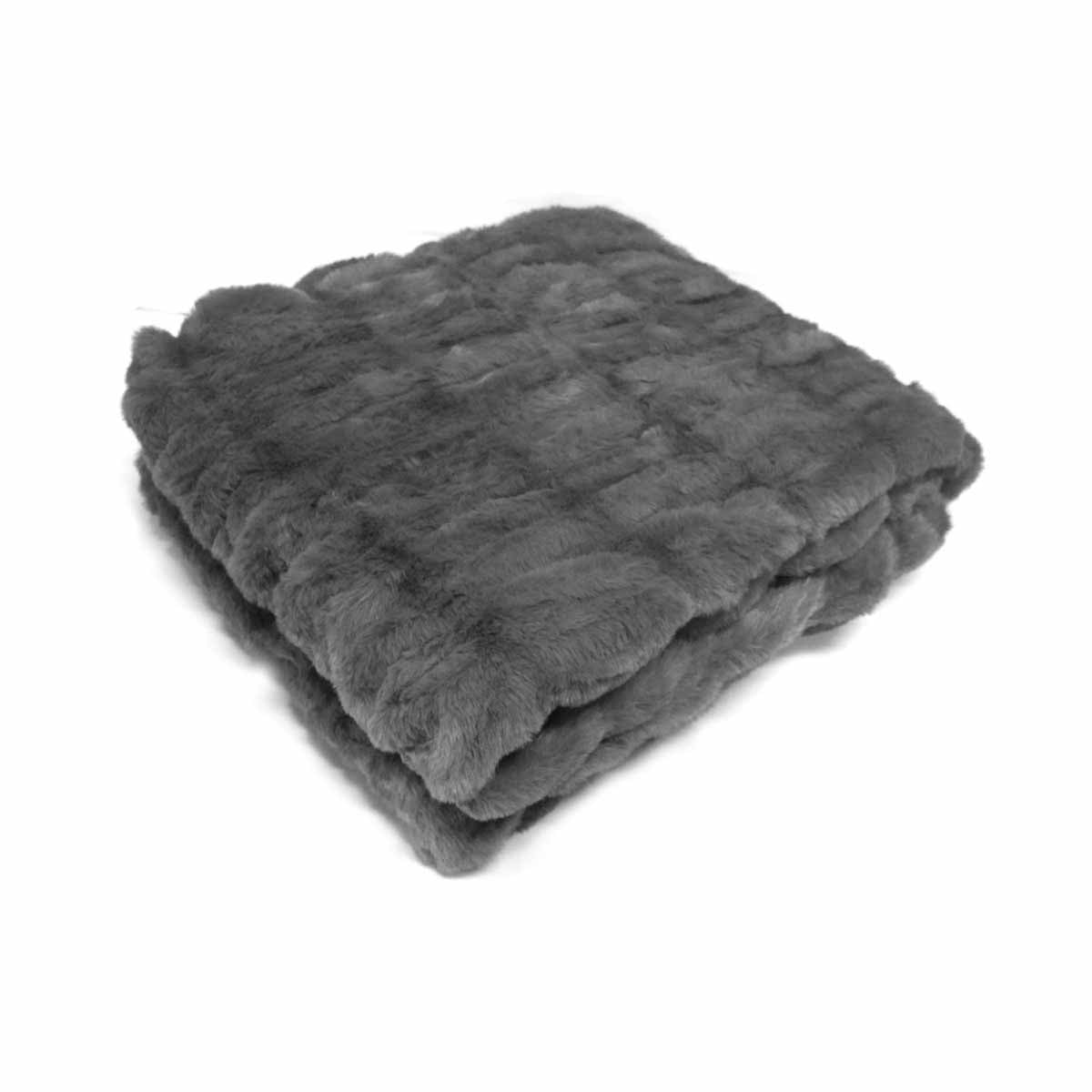 Harper Soft Ruched Pattern Faux Fur Throw Rug 127 x 152 cm Charcoal