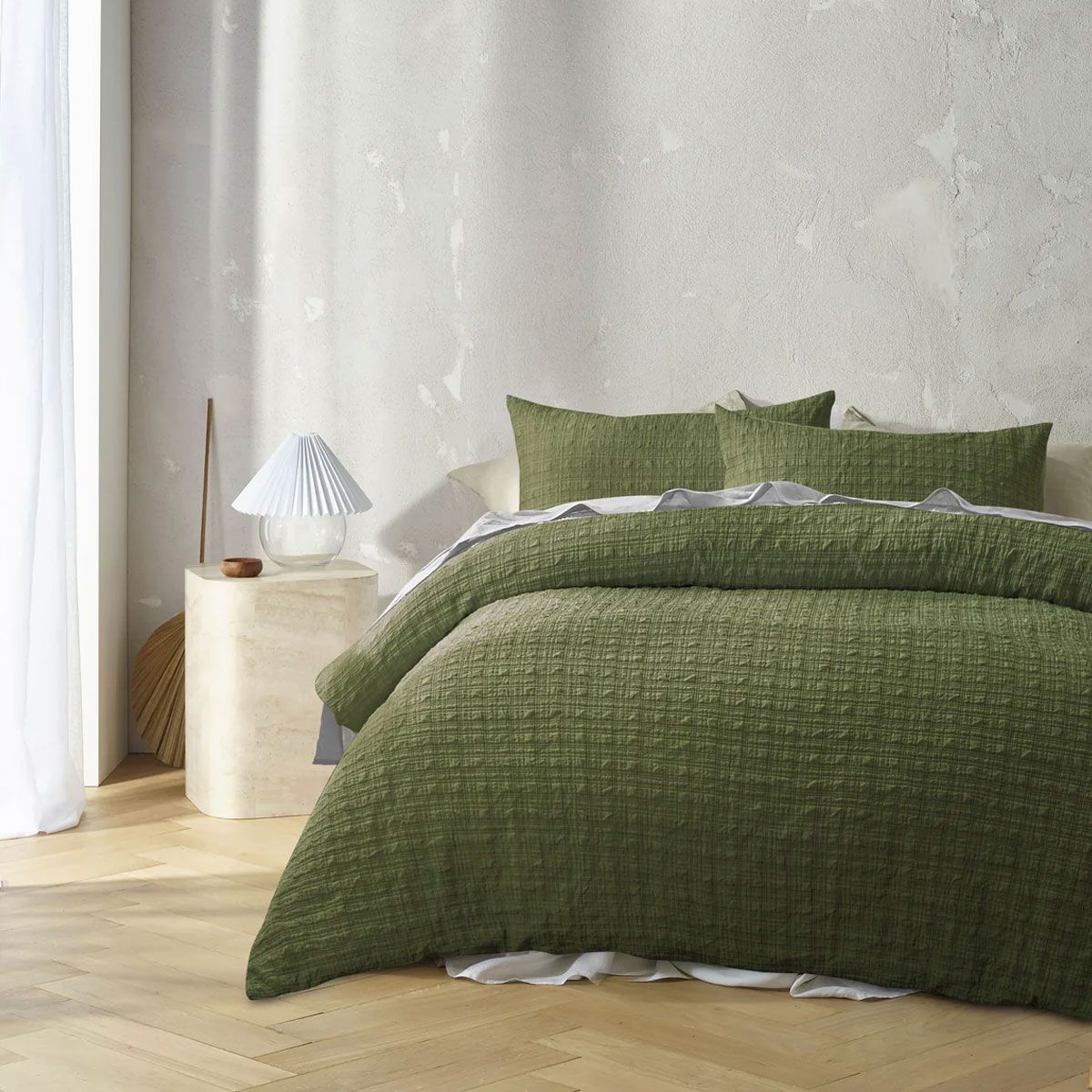 Accessorize Augusta Olive Crinkled Look Quilt Cover Set Queen
