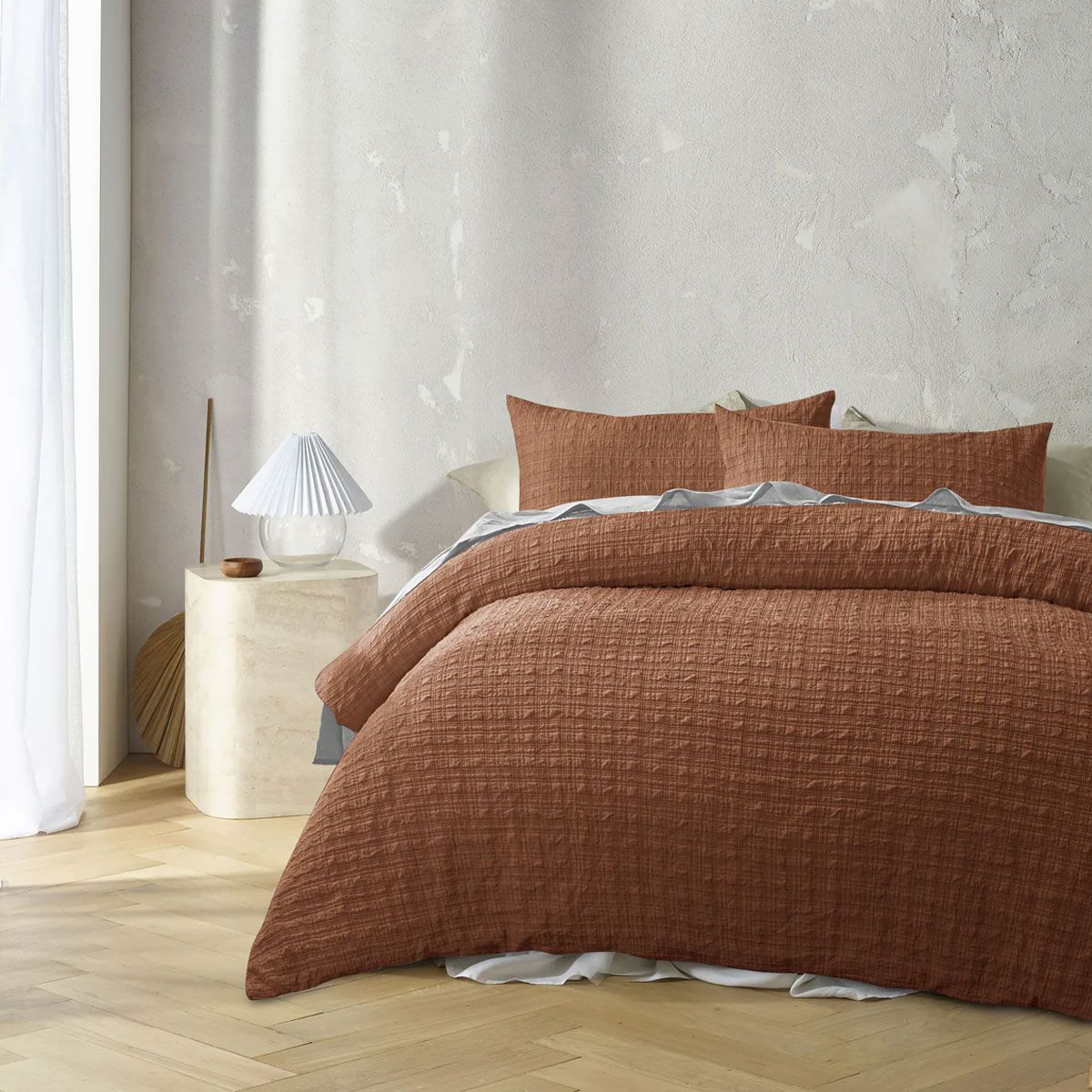 Accessorize Augusta Terracotta Crinkled Look Quilt Cover Set Queen