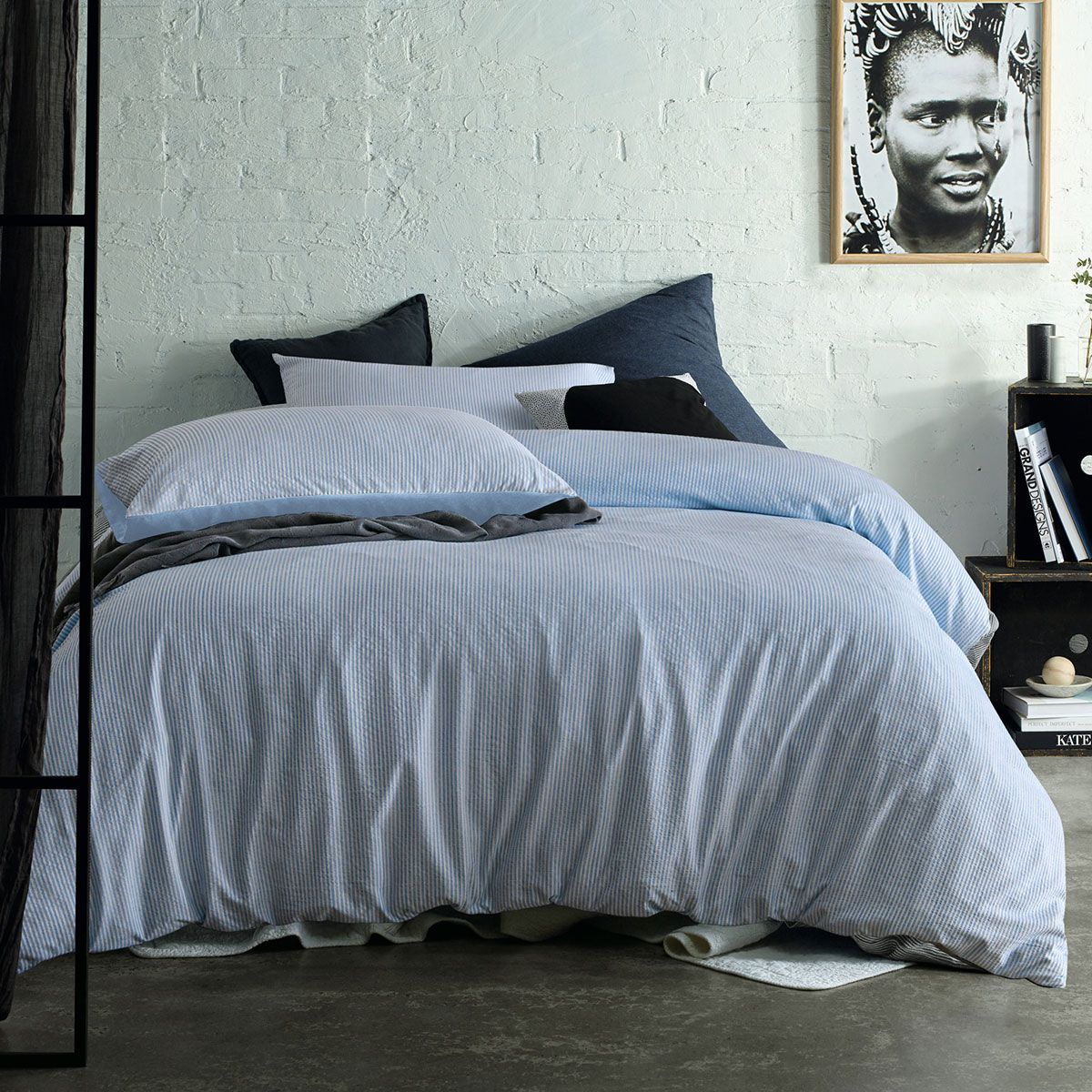 Accessorize Ripley Blue Striped Pattern Quilt Cover Set Double