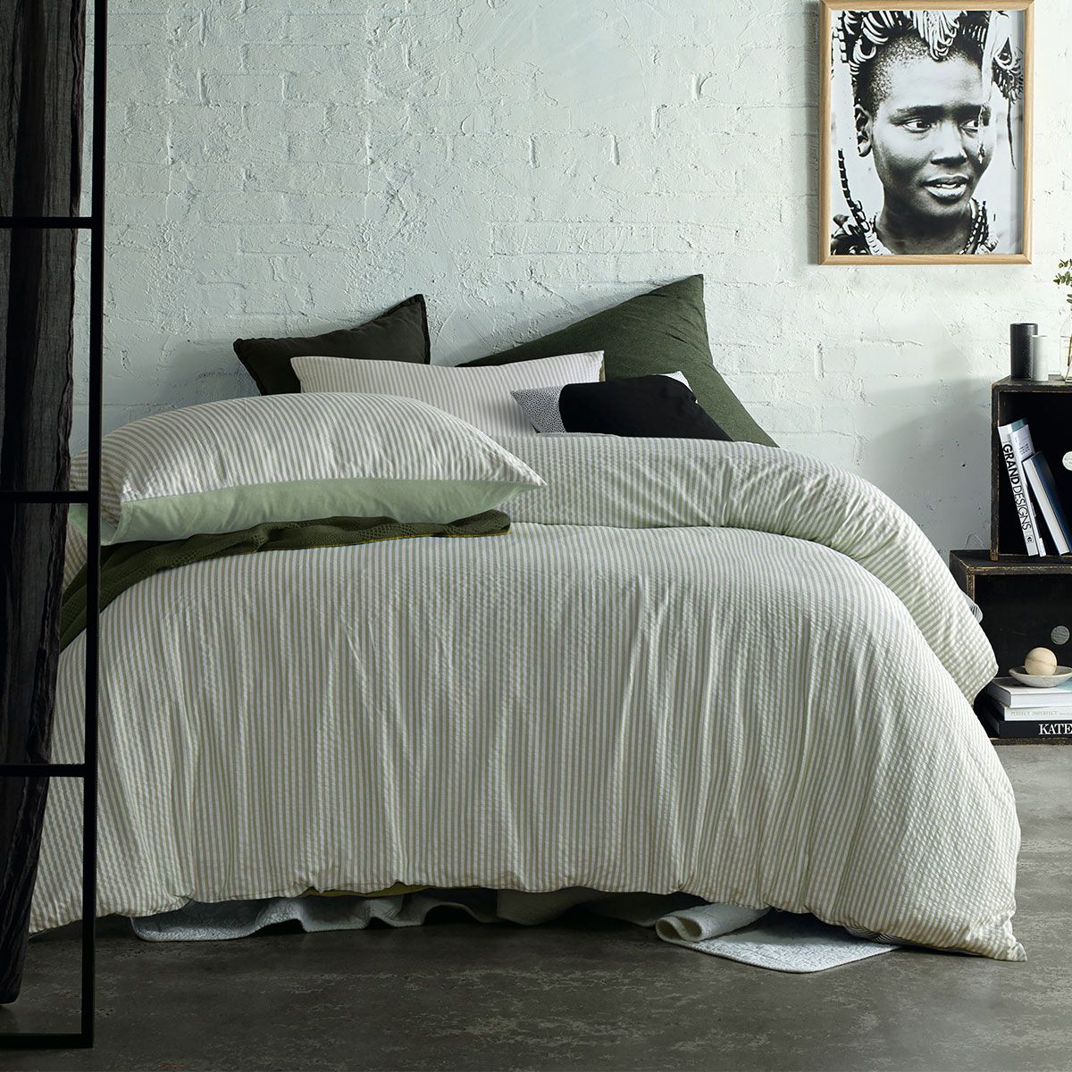 Accessorize Sanford Green Striped Pattern Quilt Cover Set Single