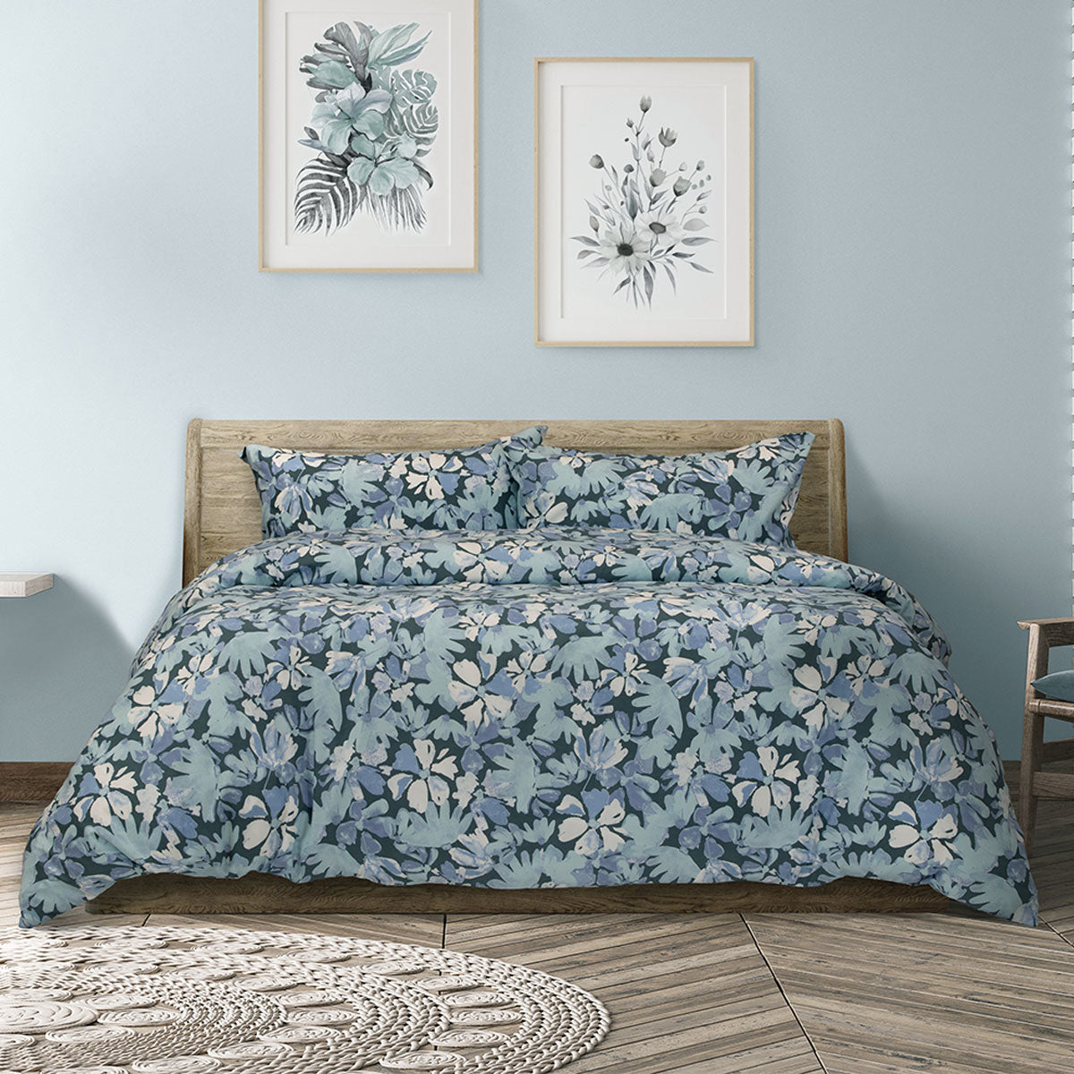 Ardor Eadie Teal Floral Printed Quilt Cover Set Queen