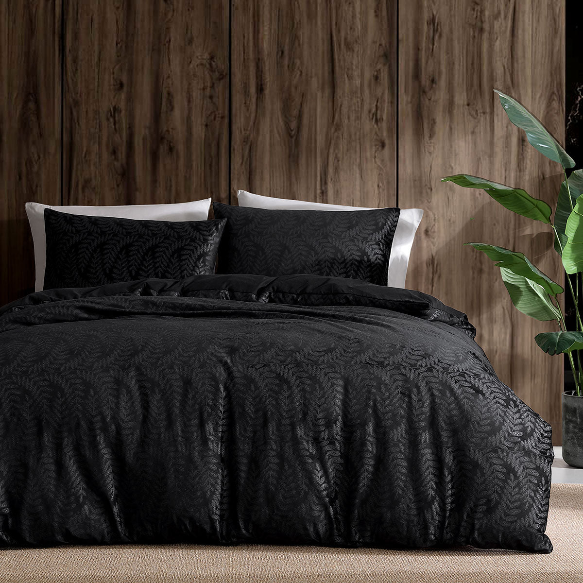 Ardor Rui Black Embossed Velvet Soft Quilt Cover Set Queen