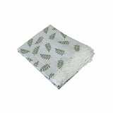Leaf Printed Premium 60% Cotton 40% Linen Table Cloth with White Lace Edging 140 x 180 cm / 4 Seater