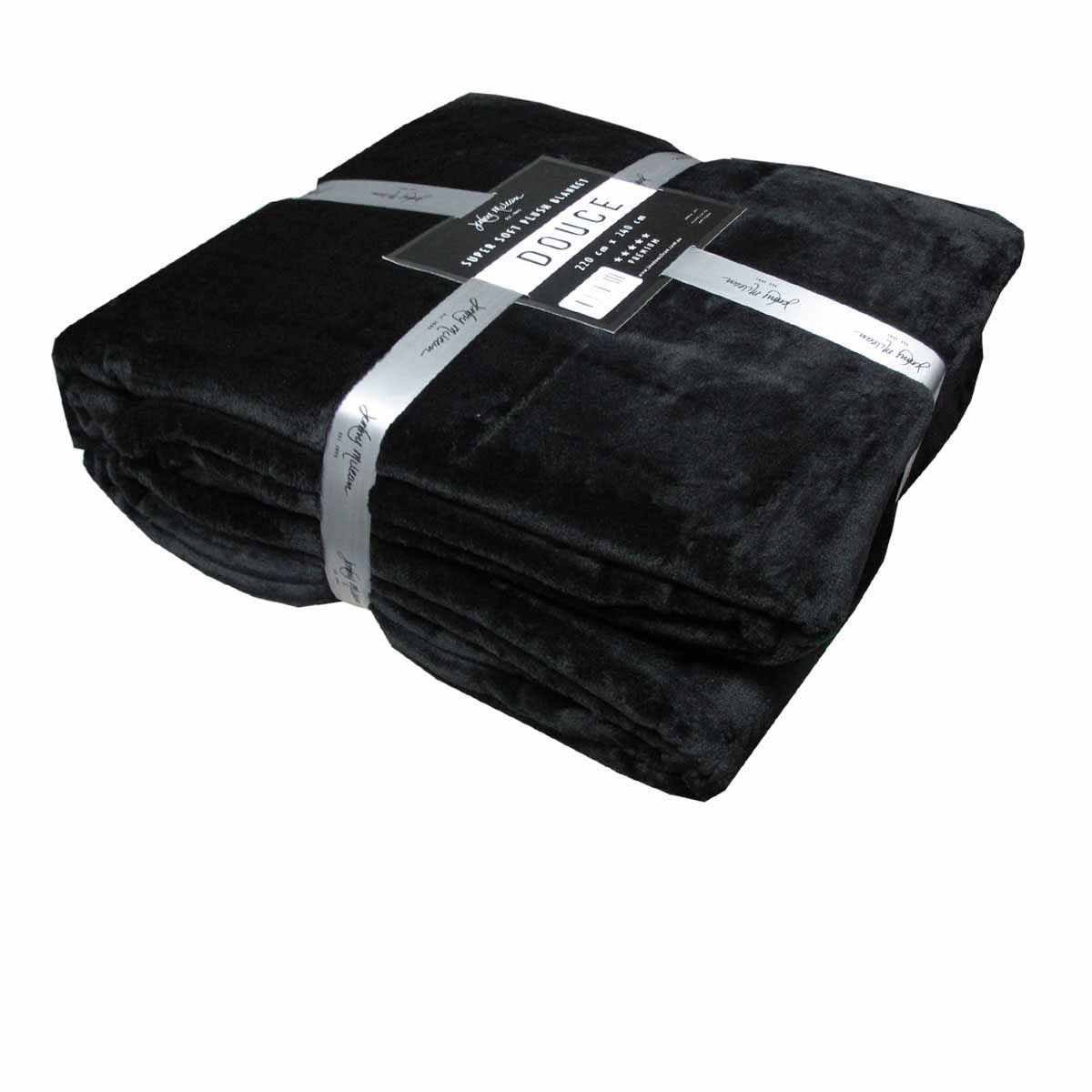 Jenny Mclean 300GSM Douce Super Soft Plush Blanket 220 x 240 cm Black