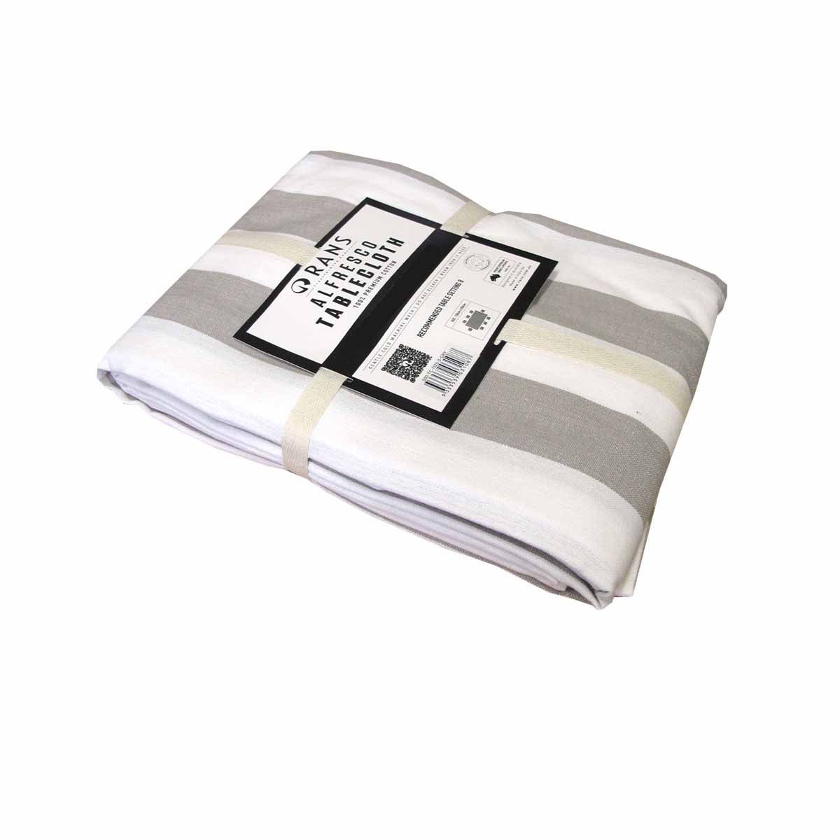Rans Grey Alfresco Stripes Cotton Tablecloth - Choose from 2 sizes 150cm x 300cm