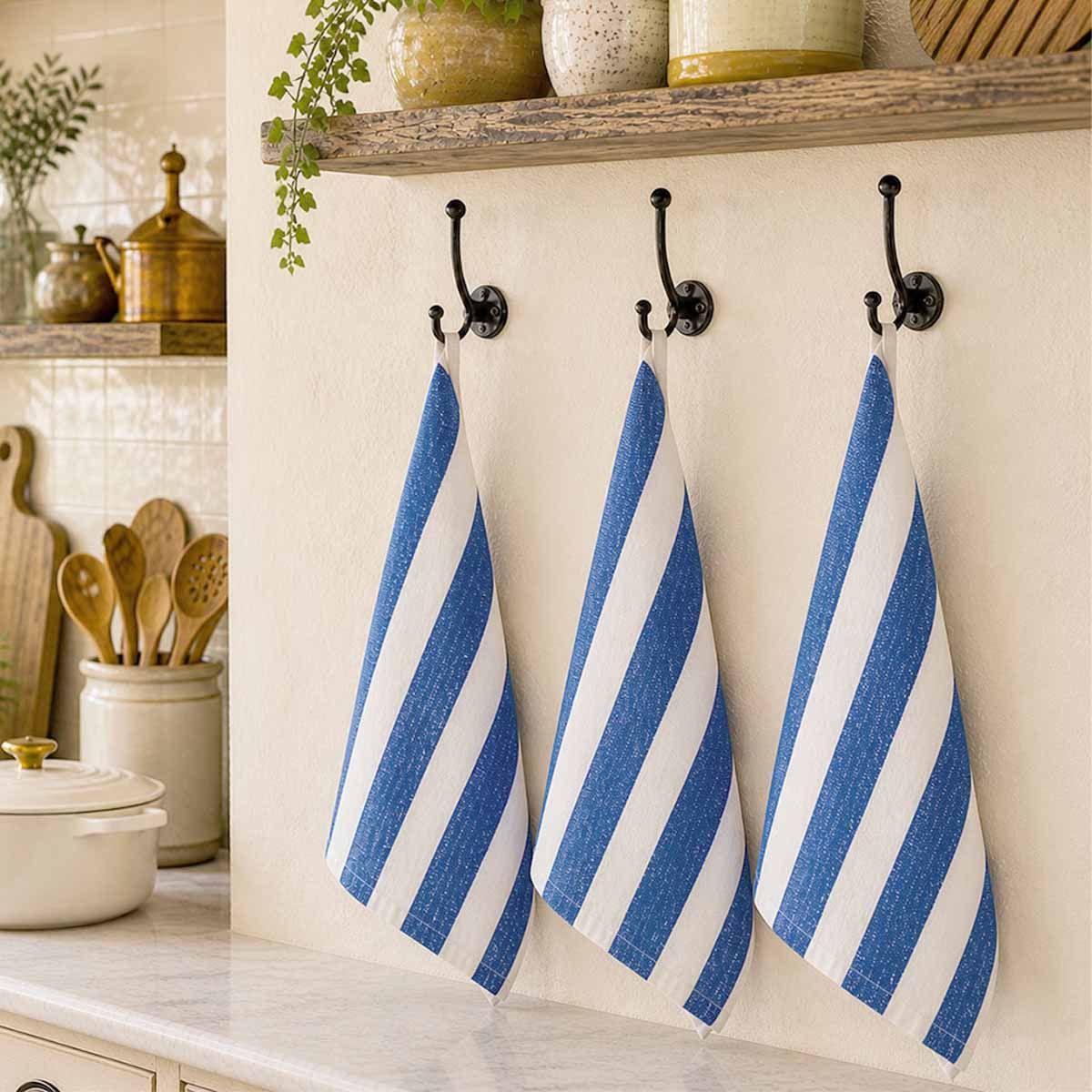 Rans Alfresco Stripes Cotton Set of 3 Tea Towels 45 x 65 cm Blue