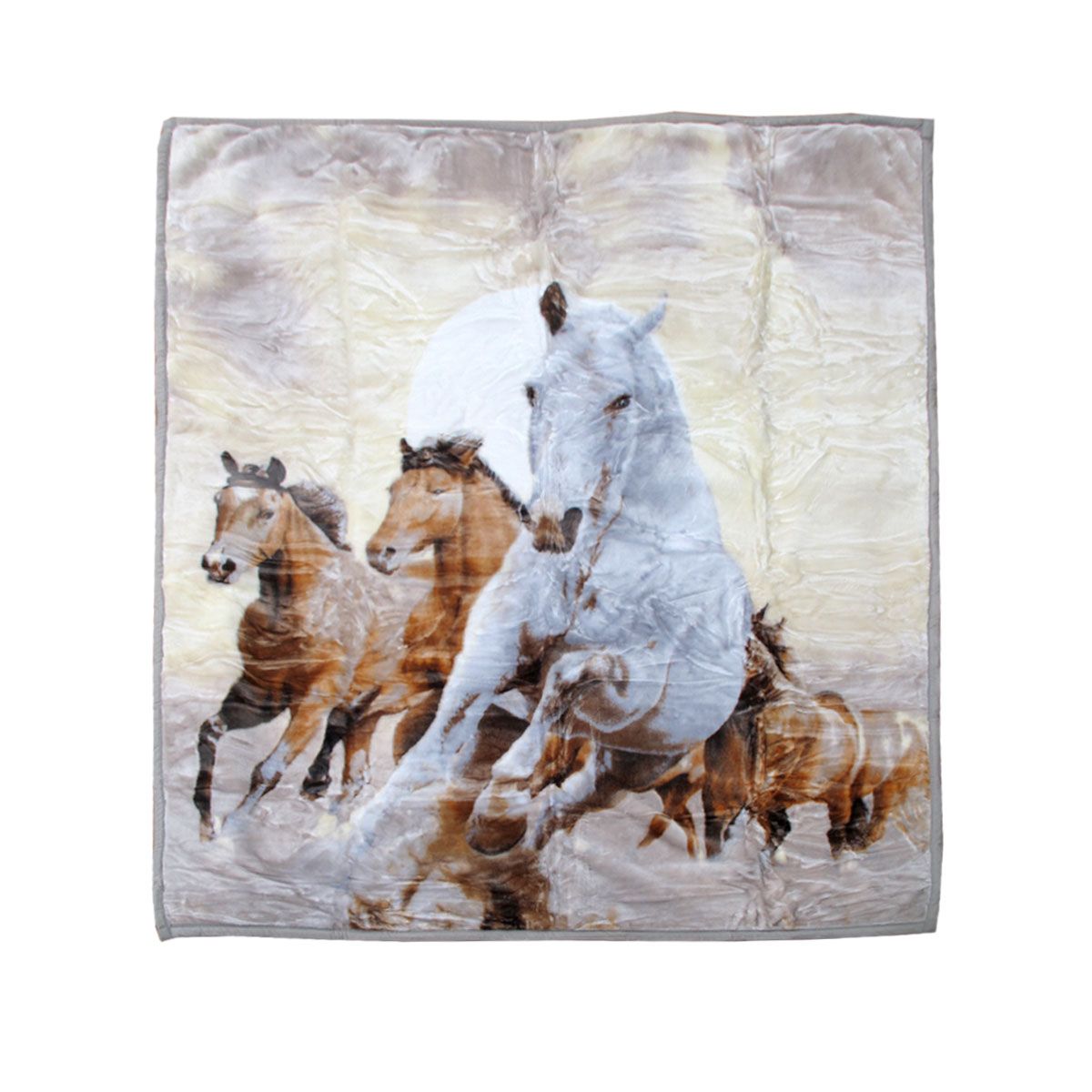 Running Horses 750gsm 3.5kg Double Layer 3D Print Faux Mink Blanket Queen