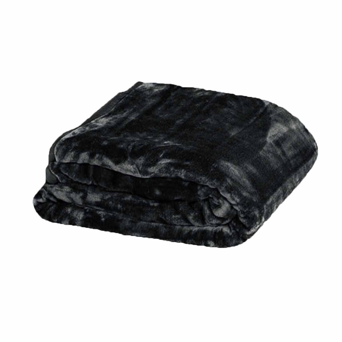 750gsm 3.5kg Double Layer Faux Mink Blanket Queen 200x240 cm Black