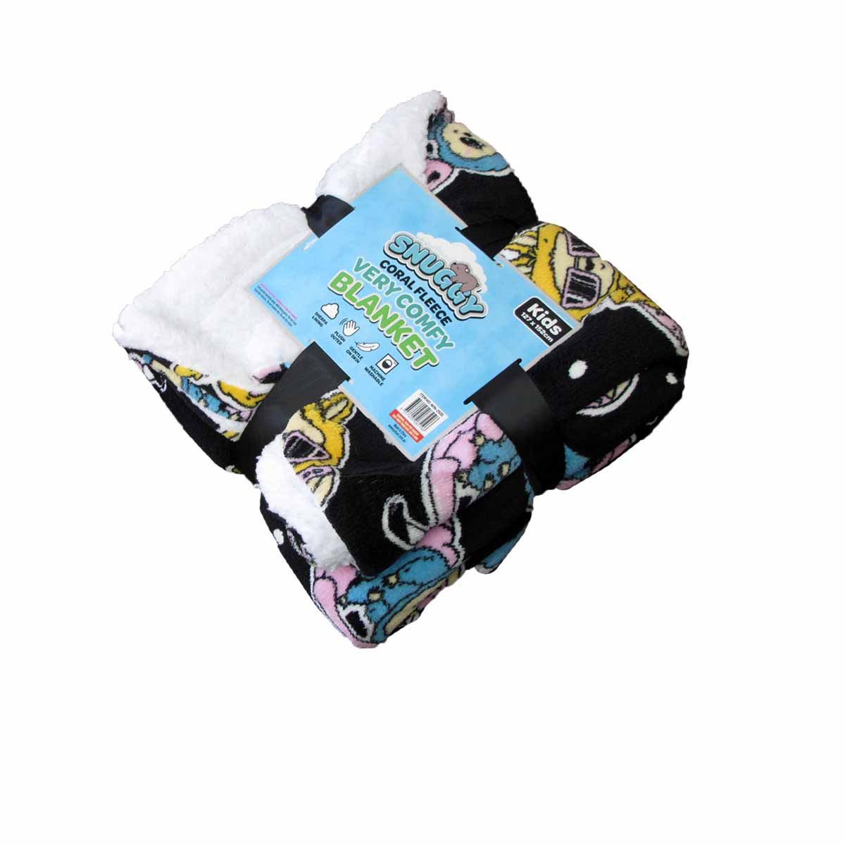 Snuggle Coral Fleece Throw with Sherpa Reverse 127 x 152 cm Cool Dolls Black