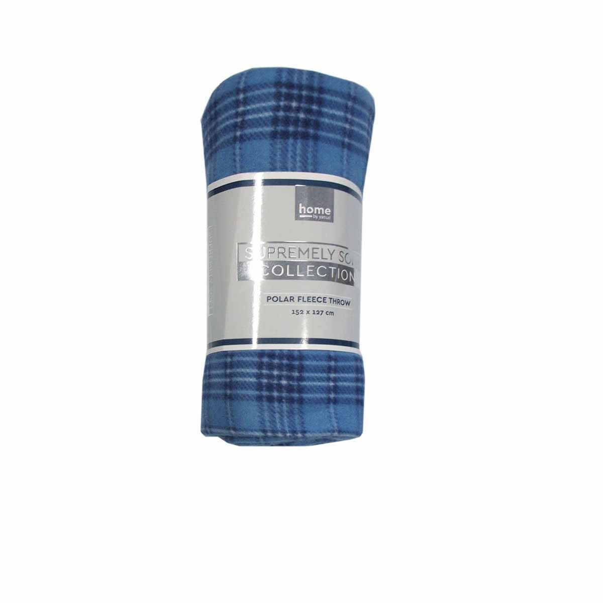 Budget 165gsm Printed Checkered Soft Polar Fleece Throw 127 x 152 cm Blue