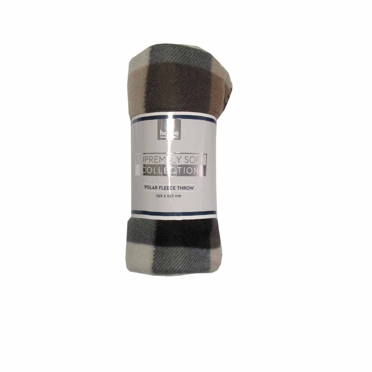 Budget 165gsm Printed Checkered Soft Polar Fleece Throw 127 x 152 cm Brown