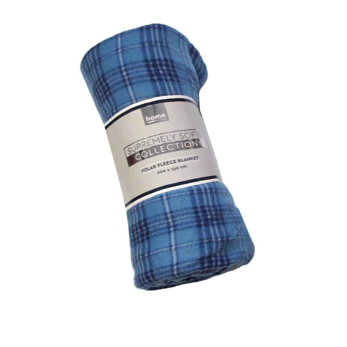 Budget 165gsm Printed Checkered Soft Polar Fleece Extra Large Throw / Single Sized Blanket 150 x 200 cm Blue