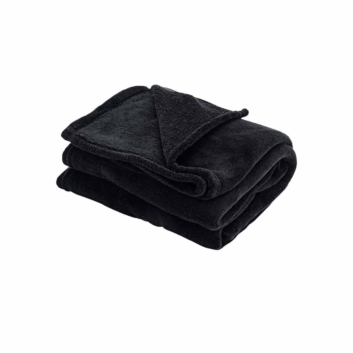 Cleo Soft Coral Fleece Extra Large Throw / Single Sized Blanket 150 x 200 cm Black