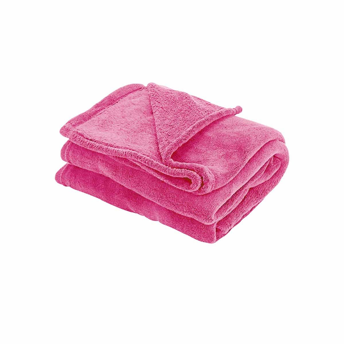 Cleo Soft Coral Fleece Extra Large Throw / Single Sized Blanket 150 x 200 cm Hot Pink