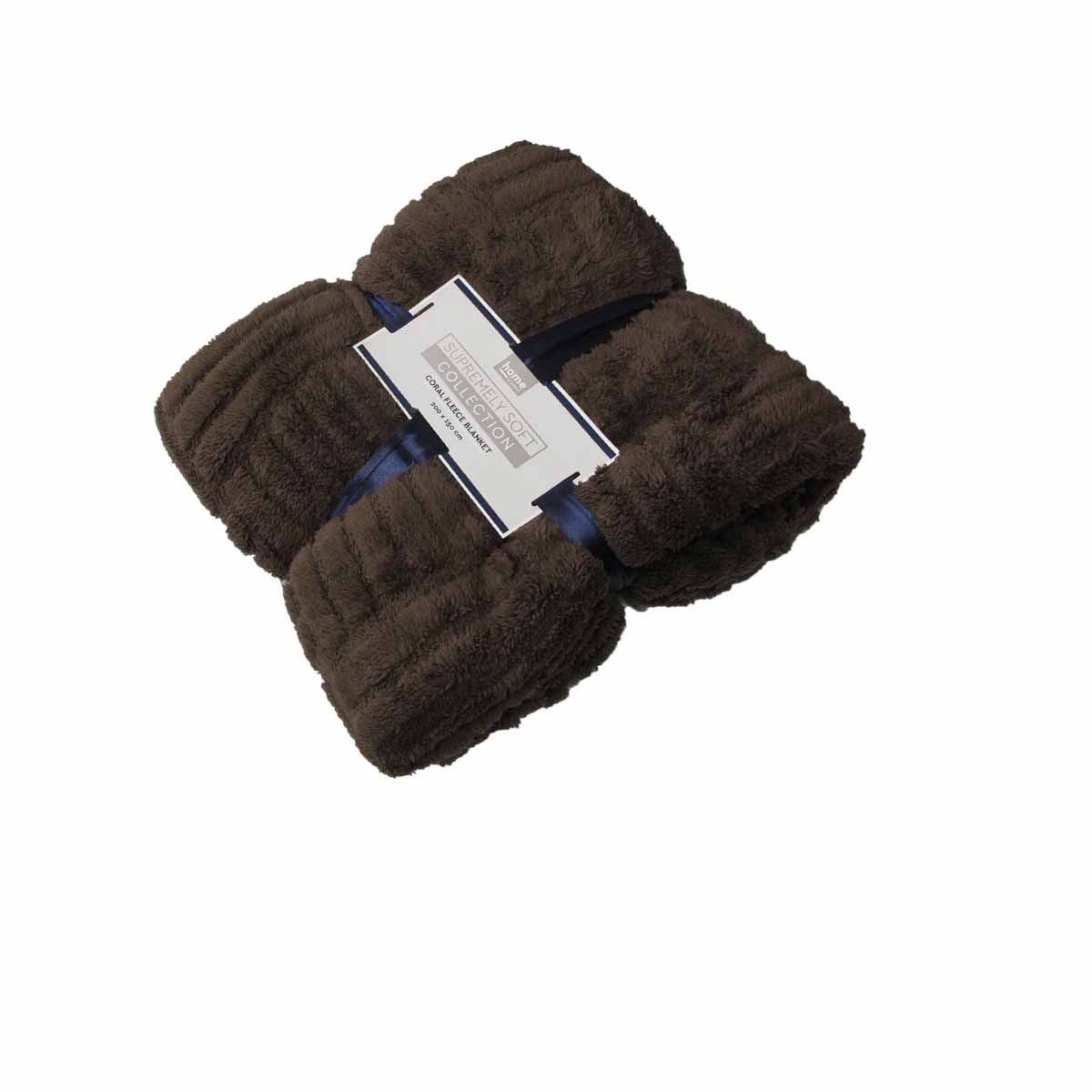 Troy Pattern Coral Fleece Extra Large Throw / Single Sized Blanket 150 x 200 cm Dark Chocolate