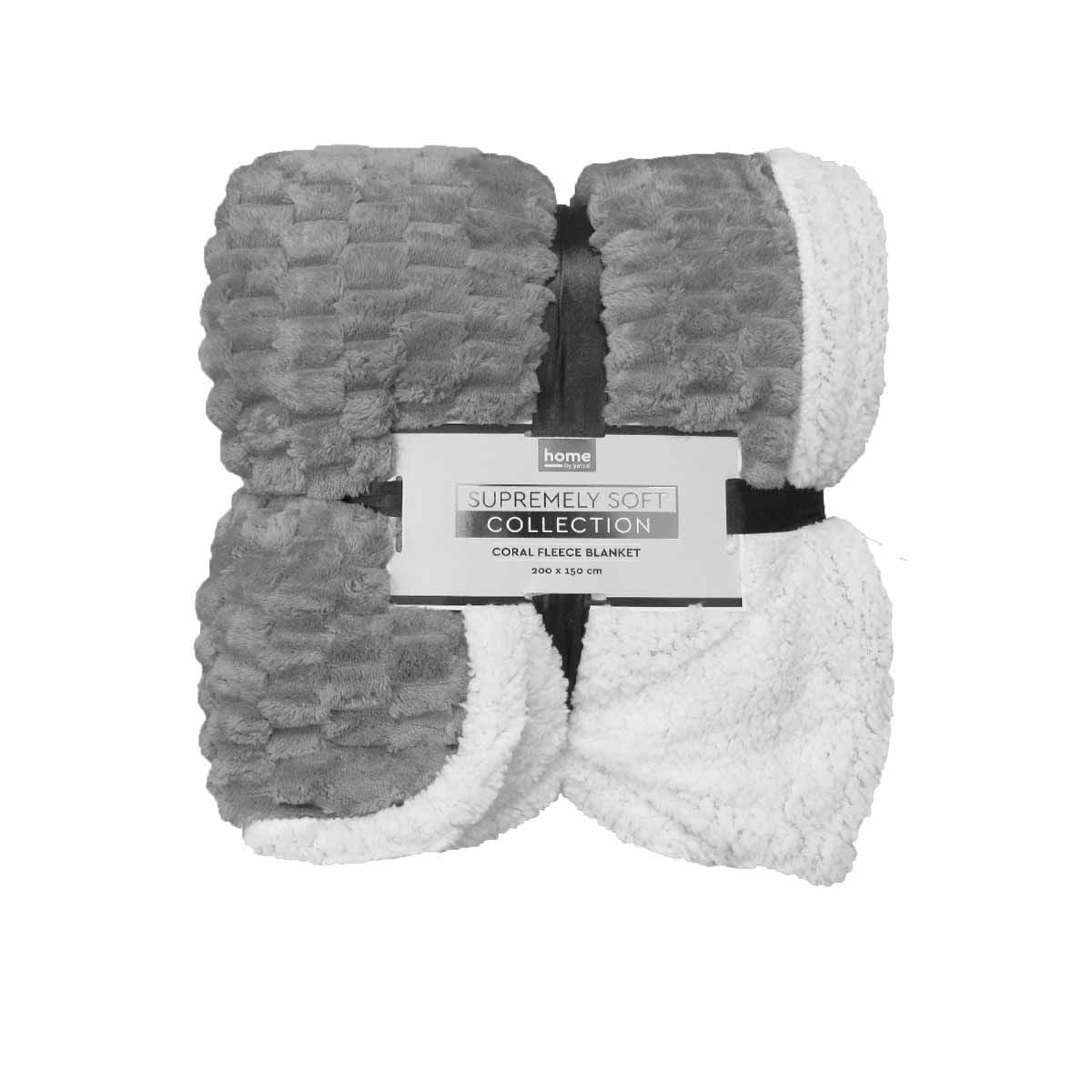 Atlas Extra Large Coral Fleece Throw Rug/Single Size Blanket Grey