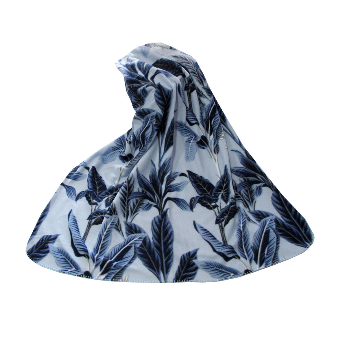 175GSM Banana Tree Leaves Printed Polar Fleece Throw Rug 120 x 150cm Blue